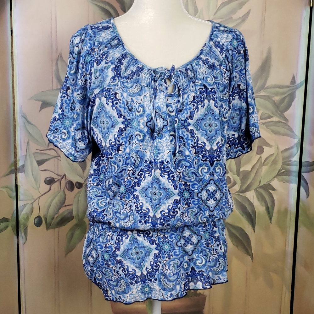 Blue Boho Peasant Blouse